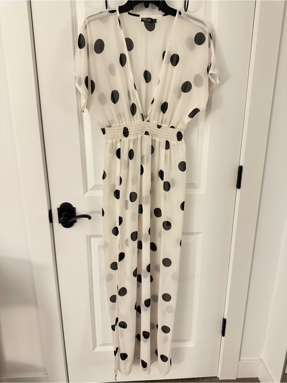 Nasty Gal White Polka Dot One-Piece coverup with Black Spots